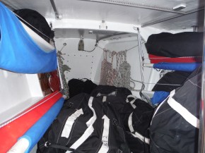 WHERE DO THEY KEEP THE SAILS? Up front and I believe on 4 of our bunks!