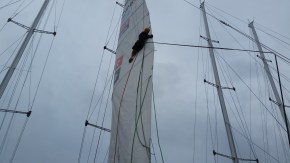 The at the dock work on setting where chafe covers should go on reef lines. 