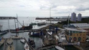 View of all the boats from top of mast rig check 