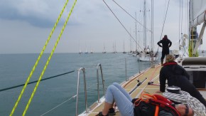 Finslly in linr though we do have some spacing issues toward the front! Silly boats. We are doing fine as we have UNICEF and T-Bone player 2 boats behind keeping us in step. 