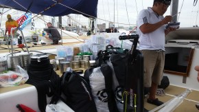 Some of the bags of food. Han enjoying lunch.