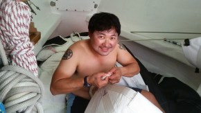 Han down in the sail locker working!