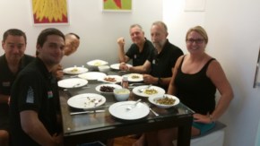 Dinner at the house! Emily, Nigel, Mike, Tony, Alex and Javier