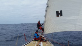 f course I was not the only one fixing things. Diane and Clem were on bow when life calmed doing some fixes.