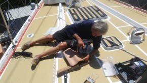 Drilling holes in the leather chafe for the spreaders.