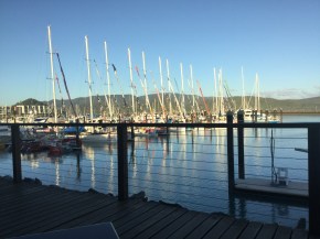 A peaceful view of the boats at rest