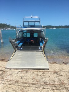 The boat. Reminds me of a WWII movie and the boats landing on the beaches and soldiers jumping out.