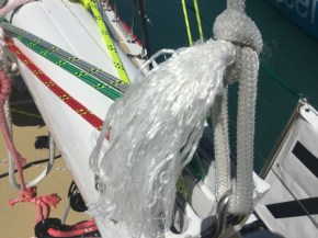 Topping lift halyard not happy after lots of boom dips in the water at high speeds 