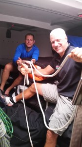 Ryan and Barnaby showing off the 6 foot doughnut we made