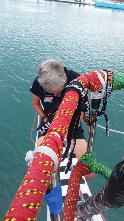 Last Minute on the bow sprite adding anti chafe to tack line