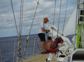 Nick, Matt and Sean working to get that up and running so we can add the Staysail back to our working inventory