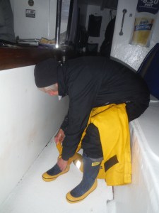 Putting boots on as we go though each leg