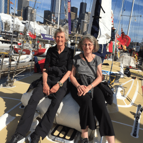 Ruby is camera shy so she is taking the picture of us sitting on the mainsail all rolled up.