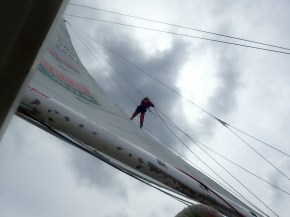 And we are dealing with fixes....Linda going up to put a new reef 3 line due to original snapped 