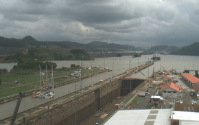 Clipper Telemed is the boat on the right of the three rafted up going through one of the locks.