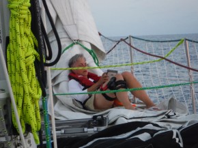 Lynn using rest time to relax and read