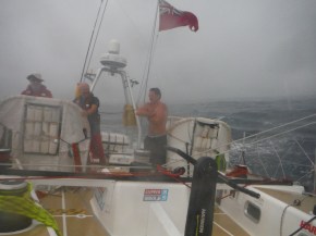 Skipper Matt taking the opportunity to take a fresh water shower!