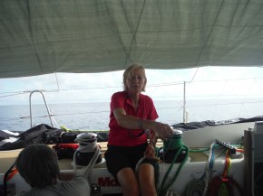 Jill doing some whipping on the spinnaker halyard to help me with my jobs list! Love those helpers!!