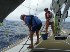 Scrubbing the floorboards from below