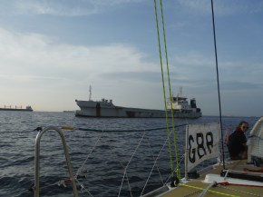 Lots of big ships waiting to go through the canal.