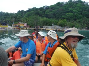 10 of us piled into a little boat and made our way over.